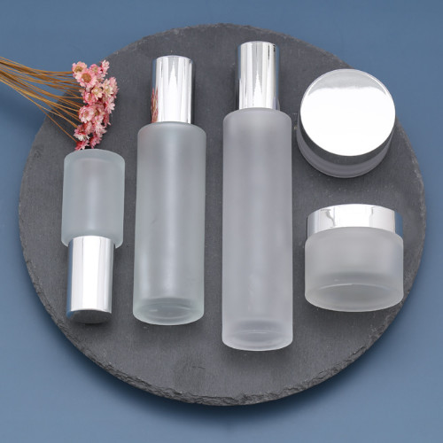 Customized Frosted Glass Cream Jar Luxury Cosmetic Packaging 30g 50g 30ml 100ml 120ml