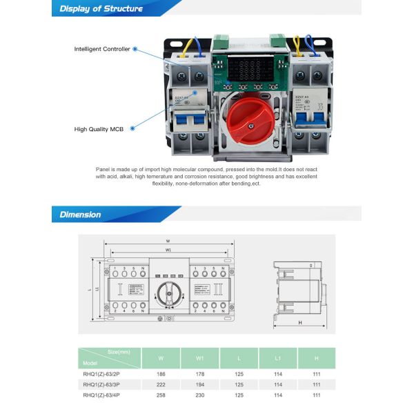 Intelligent Good quality  63A LED display dual(double) power automatic transfer switch in changeover switch