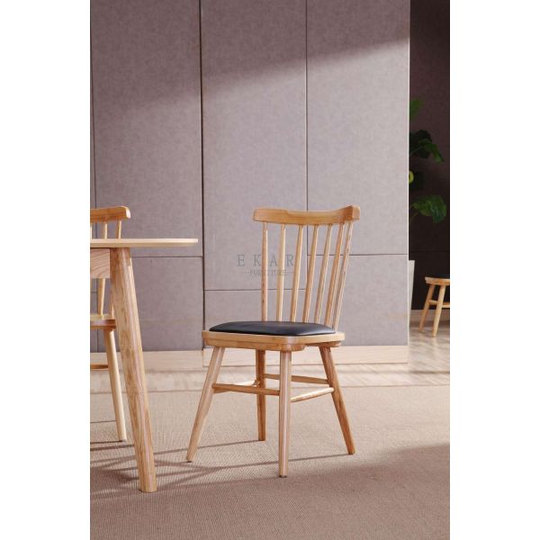 Pu Leather Ash Wooden Frame High Back European Upholstered Dining Chair