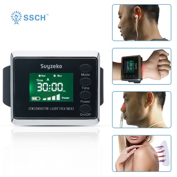 Home Laser Wrist Cold Laser Blood Pressure Watch Silver & Black