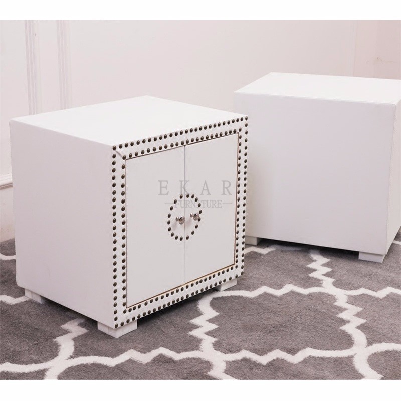 Bedroom Furniture Cabinet White Leather Bedside Table