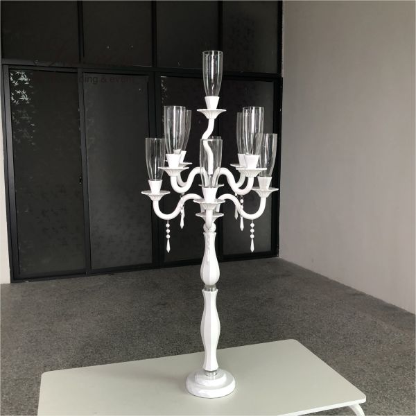 ZT-077W New design glass white candelabra crystal wedding centerpieces