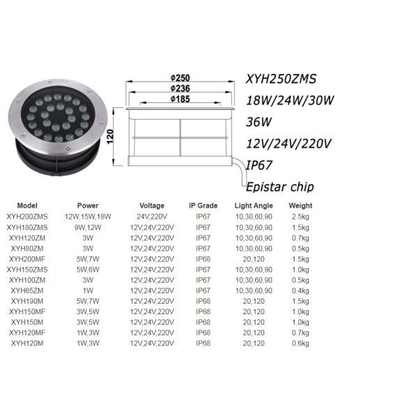 250mm Diameter 18W LED Underground Lights For Road