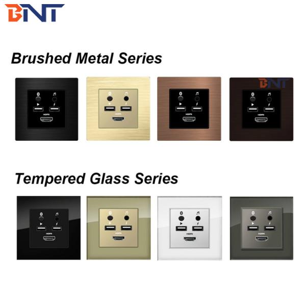 Aluminum Alloy Brushed Panel Wall Mount AV Socket Plate for Hotel AV Furniturte