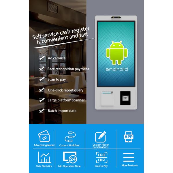 23.6 Inch Android Touch Screen  Wall Mounted Management System Supermarket Self-Checkout System