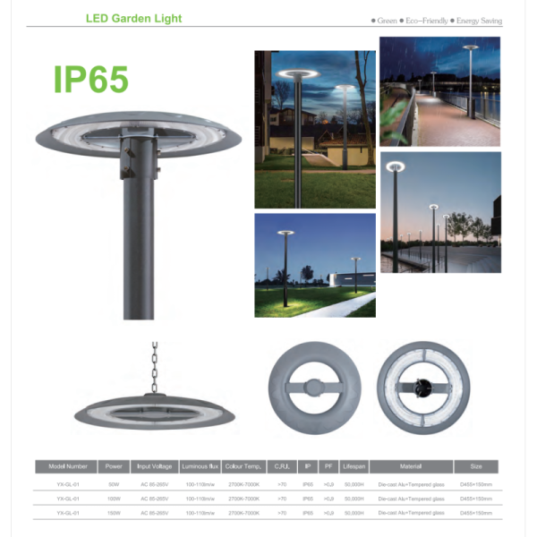 50W/100W/150W LED Garden Street Lighting High Brightness Die-casting Column Top Lamp