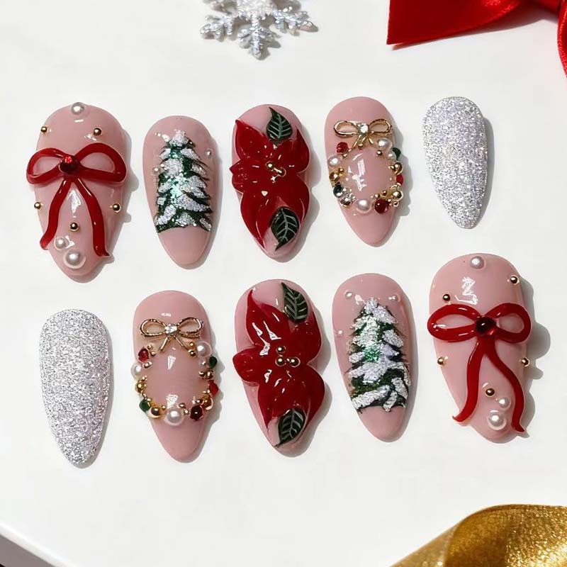 Wholesale Christmas Tree Holiday Press On Nails Decorative False Nails