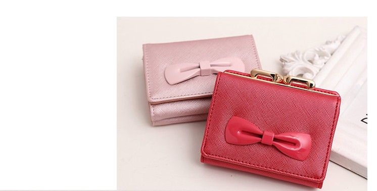 2016 new women's wallets cute bow buckle short paragraph mini wallet