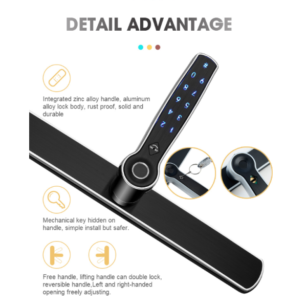 FPC Fingerprint Lock Sliding Door Lock Bluetooth Zinc Alloy Handle