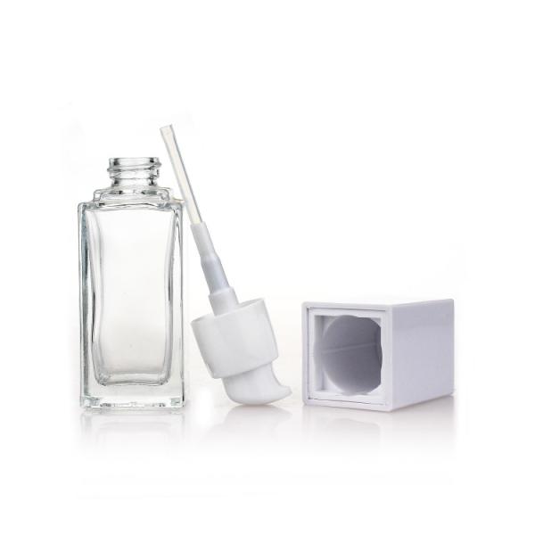 A garrafa de vidro cosmética do quadrado 35ml vazio geou a garrafa líquida da bomba da fundação da composição