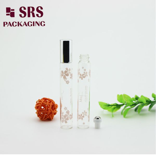 SRS 10ml transparent color essential oil glass roll on bottle with silver aluminum cap
