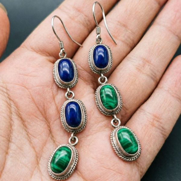 Natural Gemstone Dangle Earrings with Customizable Bead Shapes and Vibrant Hues in Polished Finish