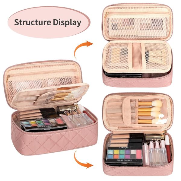 Portable Pink Cute Small Makeup Brush Organizer Custom Travel Bag With Compartment