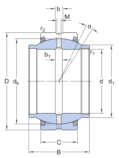 Radial spherical plain bearings GEEM 50 ES 2RS, Radial Spherical Plain Bearing - 50 mm Bore, 75 mm OD, 43 mm Inner Ring