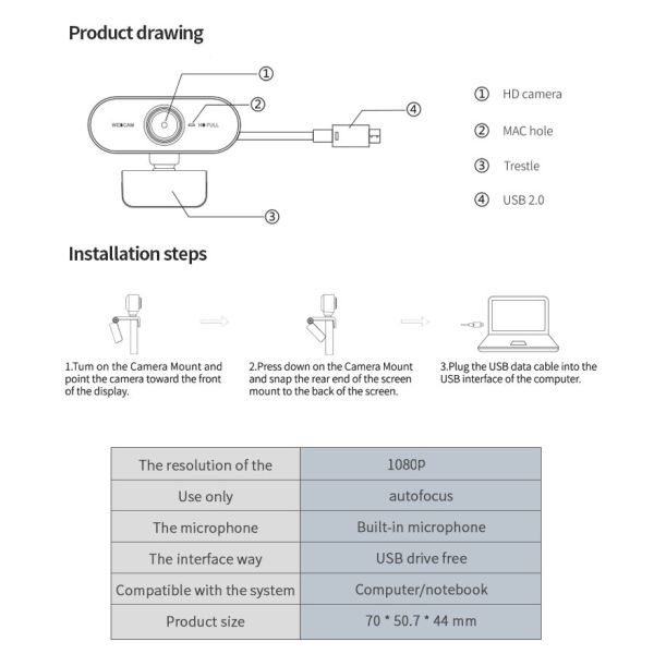 Веб-камера Usb веб-камеры ROHS 1080p ПК широкоформатная HD 30FPS 2K с приведенный