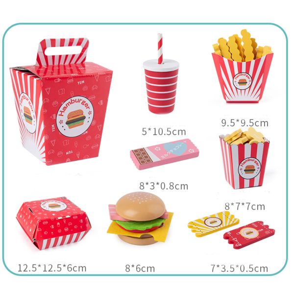 Wooden Burger Fries Baby Developmental Toys Children'S Toy Kitchen Food Set
