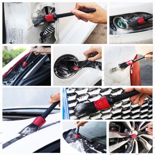 Natural PP Hair Auto Car Detailing Brush Set 20cm PET Corrugated Soft Bristles