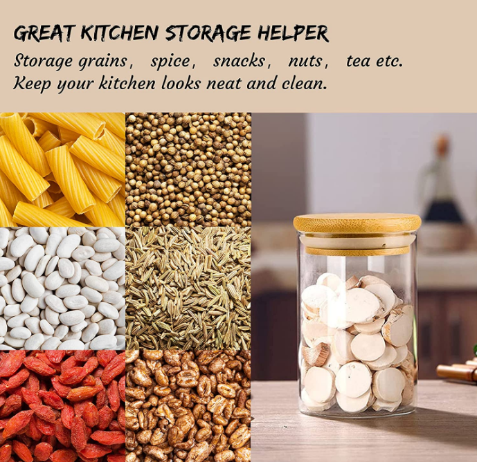 Высокие тары для хранения специи боросиликатного стекла с бамбуковыми крышками