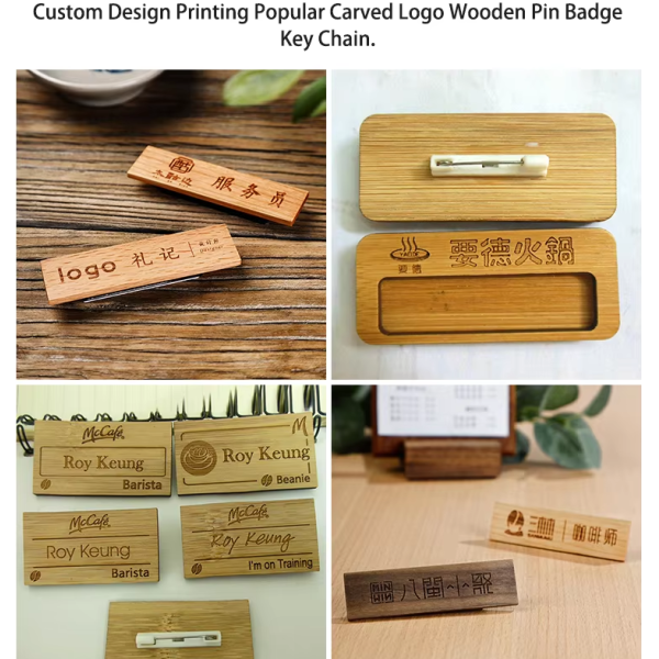 Custom Printed Wood Blackboard Name Badges Chalkboard Tag For Business & Events