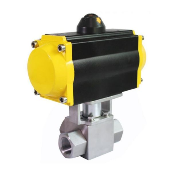 Forged 3 Way Pneumatic Ball Valve High Pressure Stainless Steel NPT BSP Female Thread for Oil Gas Steam