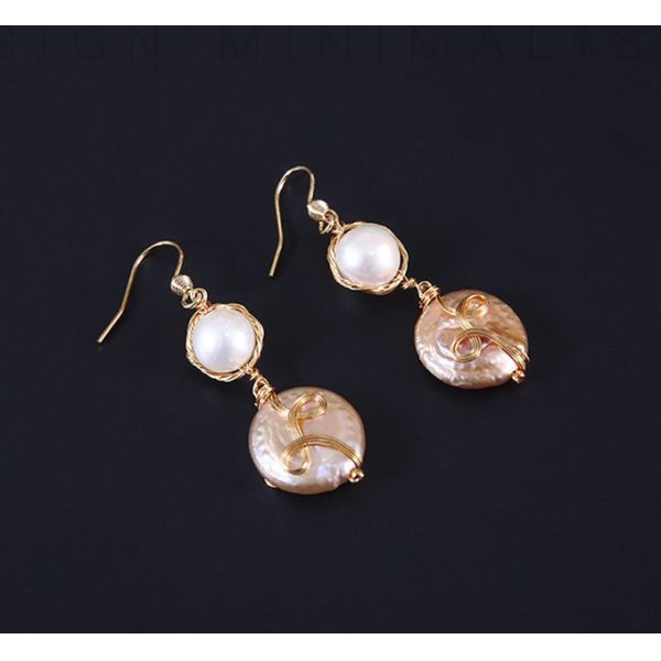 New Natural Baroque Pearl Stud Earrings Hand made Metallic Twist Braided Design Pearl Natural Baroque Pearl Earring