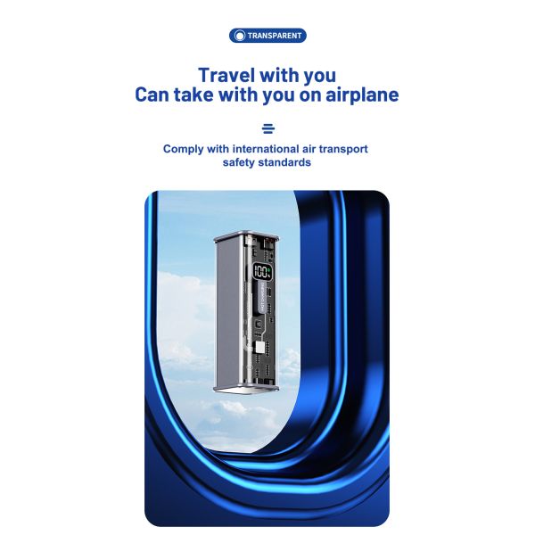 Built in Two Cables Fast Charging Powerbank 20000mah Transparent with Lcd Digital Display