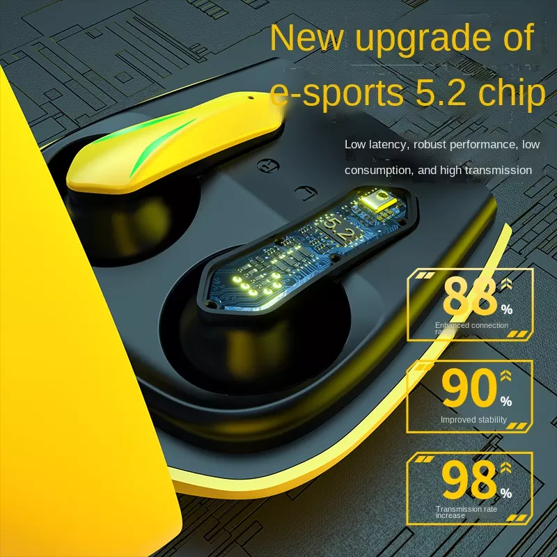 Frelon DE HAUTE FIDÉLITÉ Dor Earbud d'écouteur d'air d'écouteurs sans fil jaunes de la voiture TWS Bluetooth