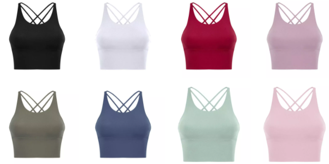 Solid Color Fine Shoulder Strap Sports Bra Cross Back Sports Underwear
