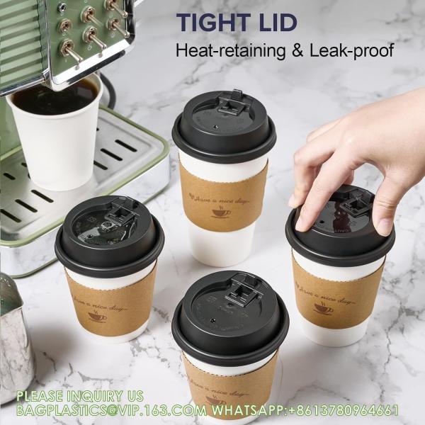 Paper Coffee Cups 16 Oz, Disposable Coffee Cups With Lids And Kraft Sleeves, White Coffee Cups For Hot & Cold Drinks