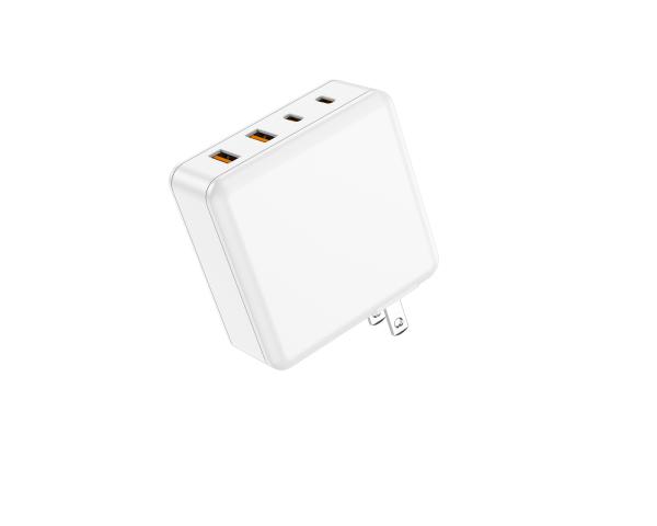 Chargeur murale GaN à quatre ports de haute qualité de 100 W avec 2 ports USB-C (100 W, 18 W) et 2 ports USB-A (12 W) avec PD pour ordinateurs portables