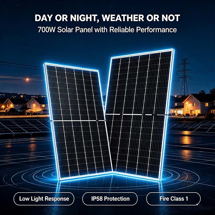 Anti‑PID 700W Monocrystalline Solar Panel, 25% Extra Rear‑Side Power Generation