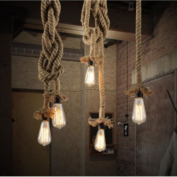 Retro loft Vintage Pendant Lights Loft DIY Rope Pendants Lamps Industrial Hanging Lamp (WH-VP-10)