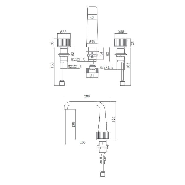 Широко распространенная 3 ширина Faucet 200mm раковины Bathroom руки отверстия 2