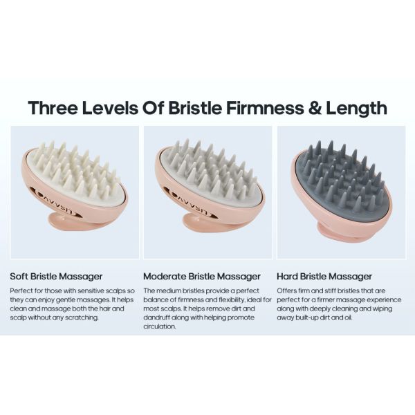 3 Interchangeable Scrubber Scalp Massager Pink Hair Washing Scalp Brush