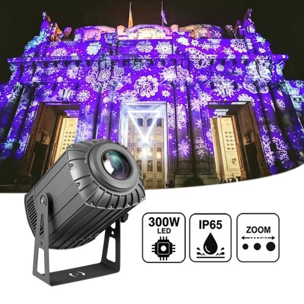 300W LED Zoom Outdoor Snow Projector Gobo Lighting Waterproof Christmas Decor