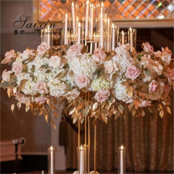 New saixin good quality 13 arms gold metal candelabra for wedding centerpieces