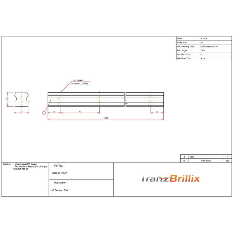 Original HIWIN HGR25R Top Mounting Linear Guide Rail for HGH25CA and HGW25CC Blocks