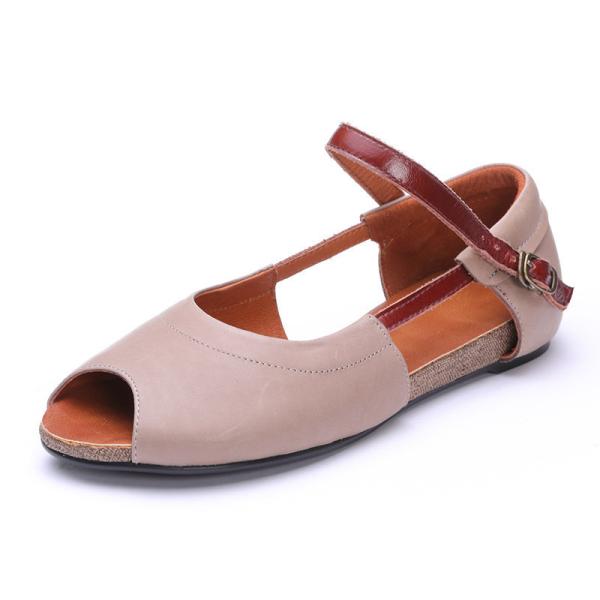 S063 Summer new leather retro handmade metal buckle fish mouth flat shallow mouth women's shoes