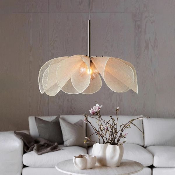 French Fabric Ceiling Pendant Lights Japanese Wabi Sabi Flower Chandelier (WH-VP-306)
