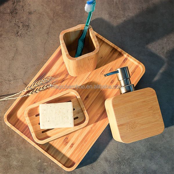 4 штуки натурального бамбука аксессуары ванной комнаты набор для гостиничного дома офис туалет