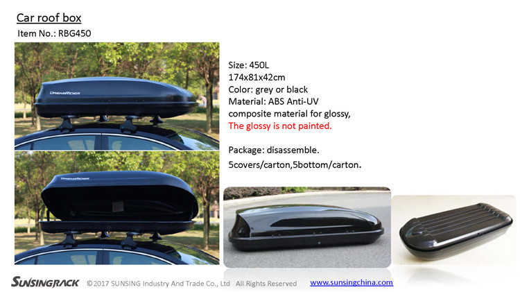 Sunsing Hot Selling ABS Waterproof Sports Style Plastic Cargo Box  for  Car Roof Top Hitch Mount Accessor