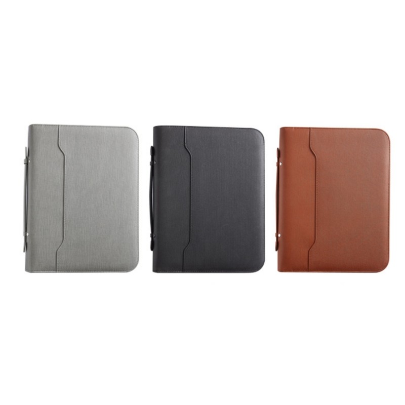 Portable Conference Zipper A4 Leather Folder A4 PU Portfolio Binder Custom