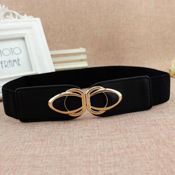 For Women Floral Gold Buckle Wide Cinch Belts Vintage Elastic Waist Belt