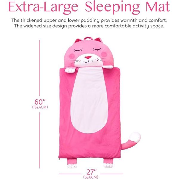 Pink Cat Toddler Nap Mat with Pillow & Blanket 60