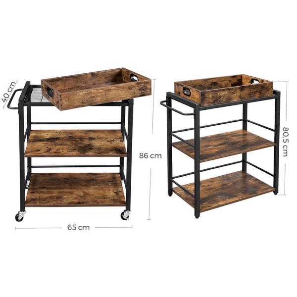 Kitchen Bar Cart for Sale, Industrial Trolley Cart, Rolling Cart with Removable Tray, Kitchen Furniture, LRC72X