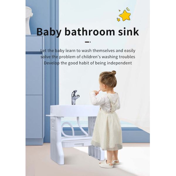 Ouninbear Sink Kids Wash Basin Plastic With Light And Water Tank In White
