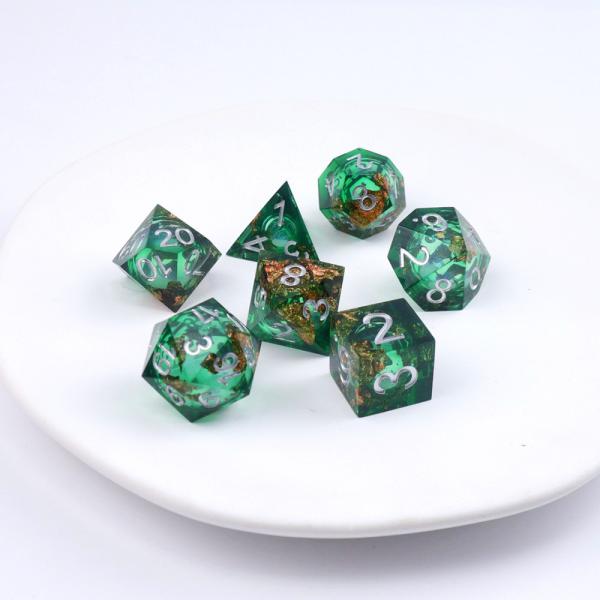 Green foil gold natural resin multi -faceted desktop game Dice Border Gate