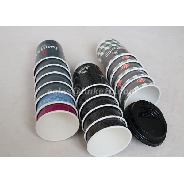 Double Wall Disposable Coffee Cups Custom Logo Printed With Black Or White Lids