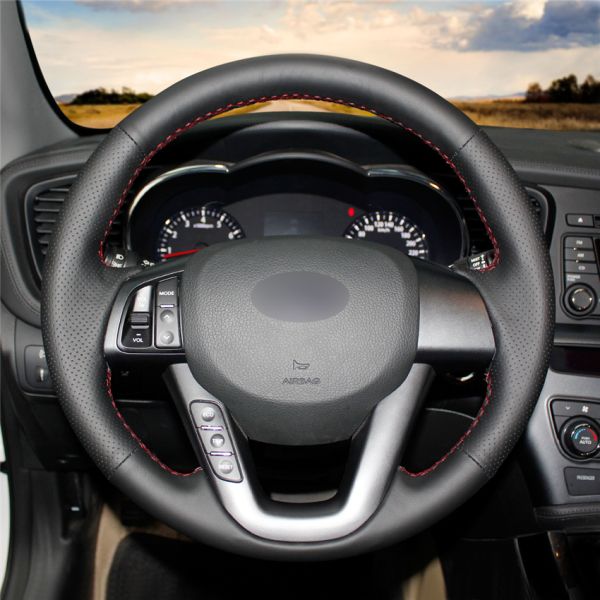 Kia Optima K5 2011-2019 Hand Stitched Personalized Black Leather Steering Wheel Cover