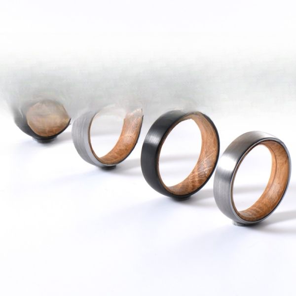 TRENDY 6mm Silver or Black Plated Whiskey Barrel Wood Tungsten Ring for Men's and Women's Wedding or Engagement Band